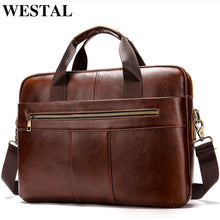 Load image into Gallery viewer, WESTAL men's briefcase bag men's genuine leather laptop bag business tote for document office portable laptop shoulder bag  8523